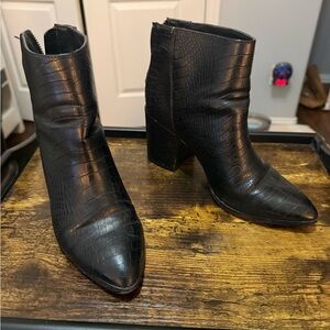 Steve Madden Black Croc-Textured Ankle Boots